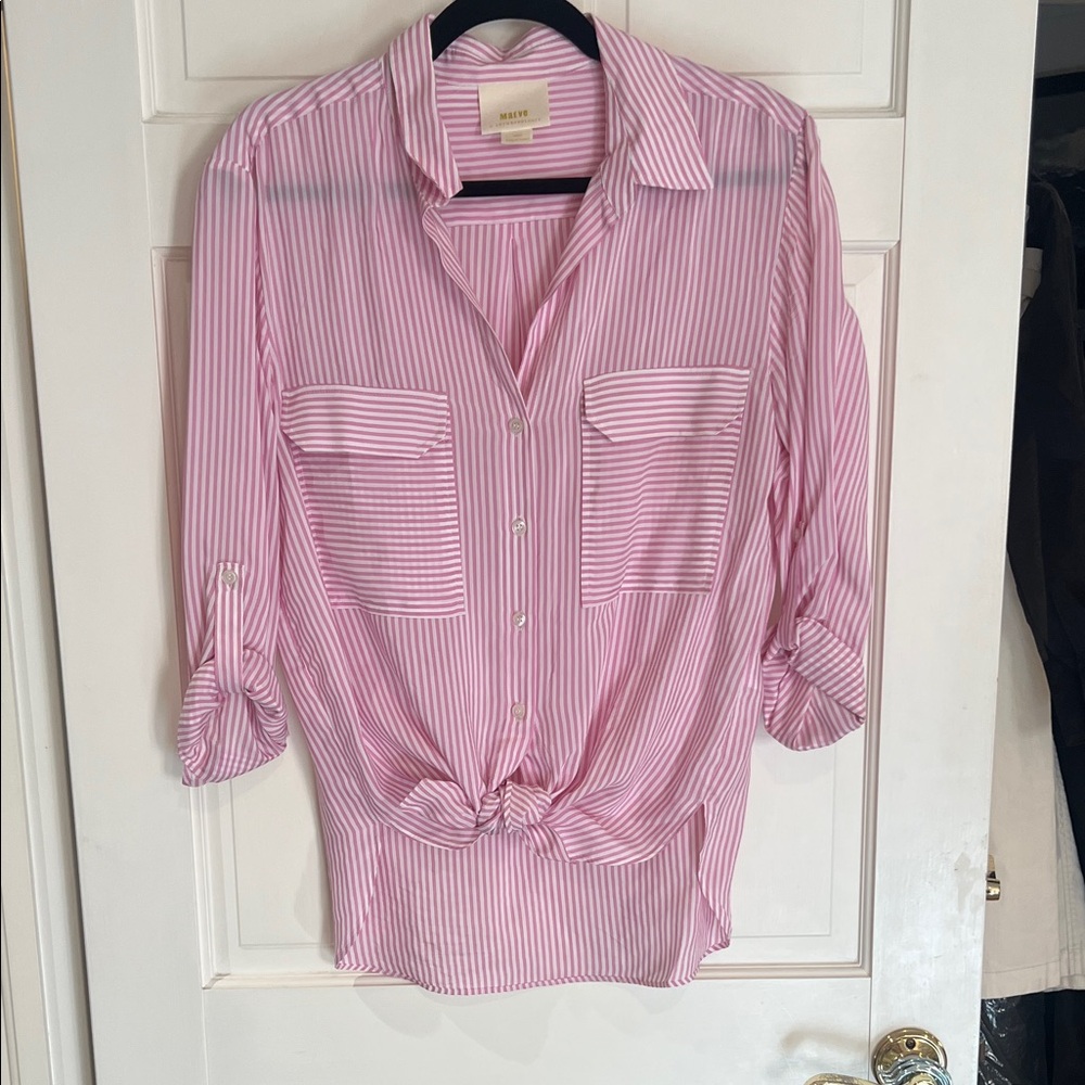 Maeve small Pink Striped Button-Up Blouse